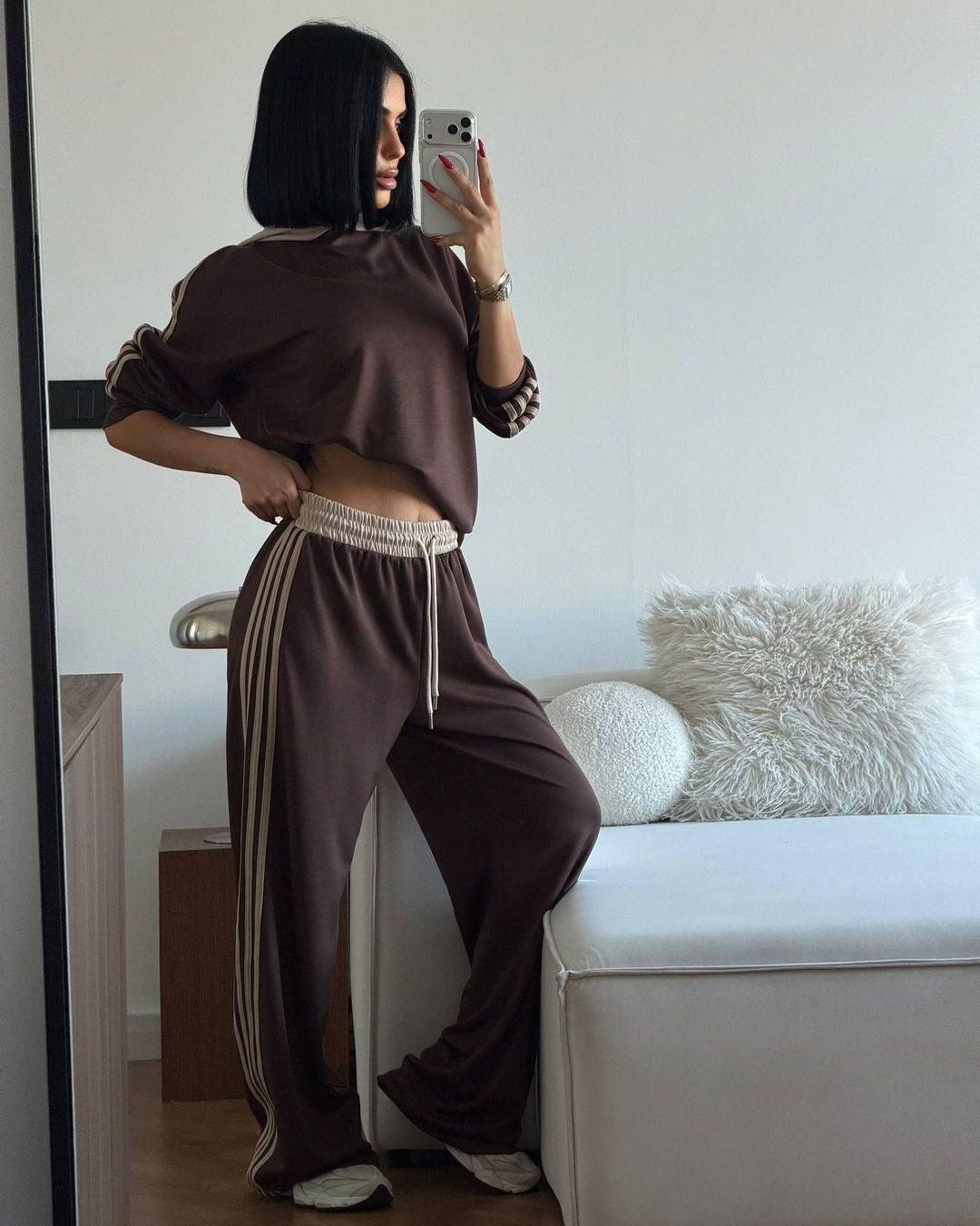 Two Piece Set - Brown - three-quarter view