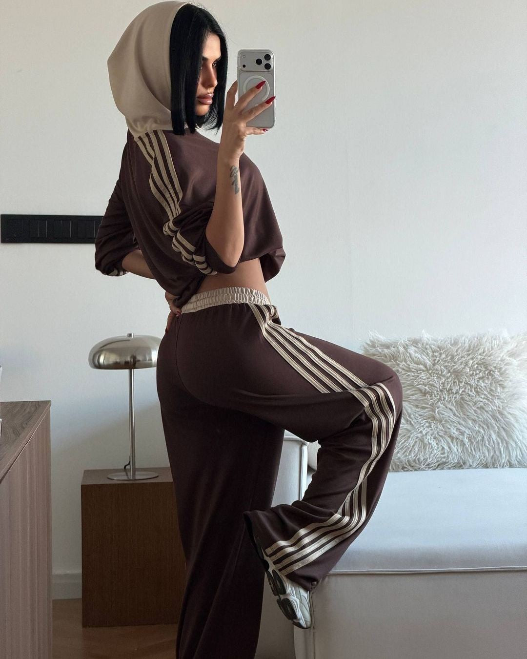 Two Piece Set - Brown - three-quarter view