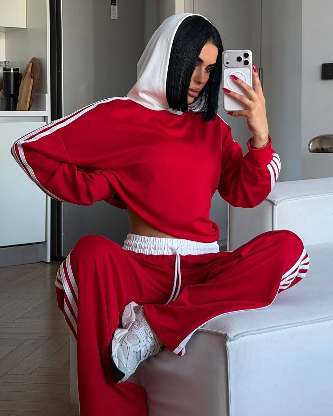 Two Piece Set - Red - three-quarter view