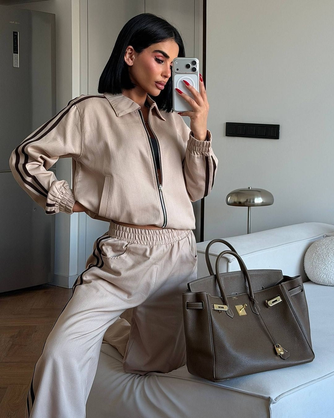 Two Piece Set - Beige - three-quarter view