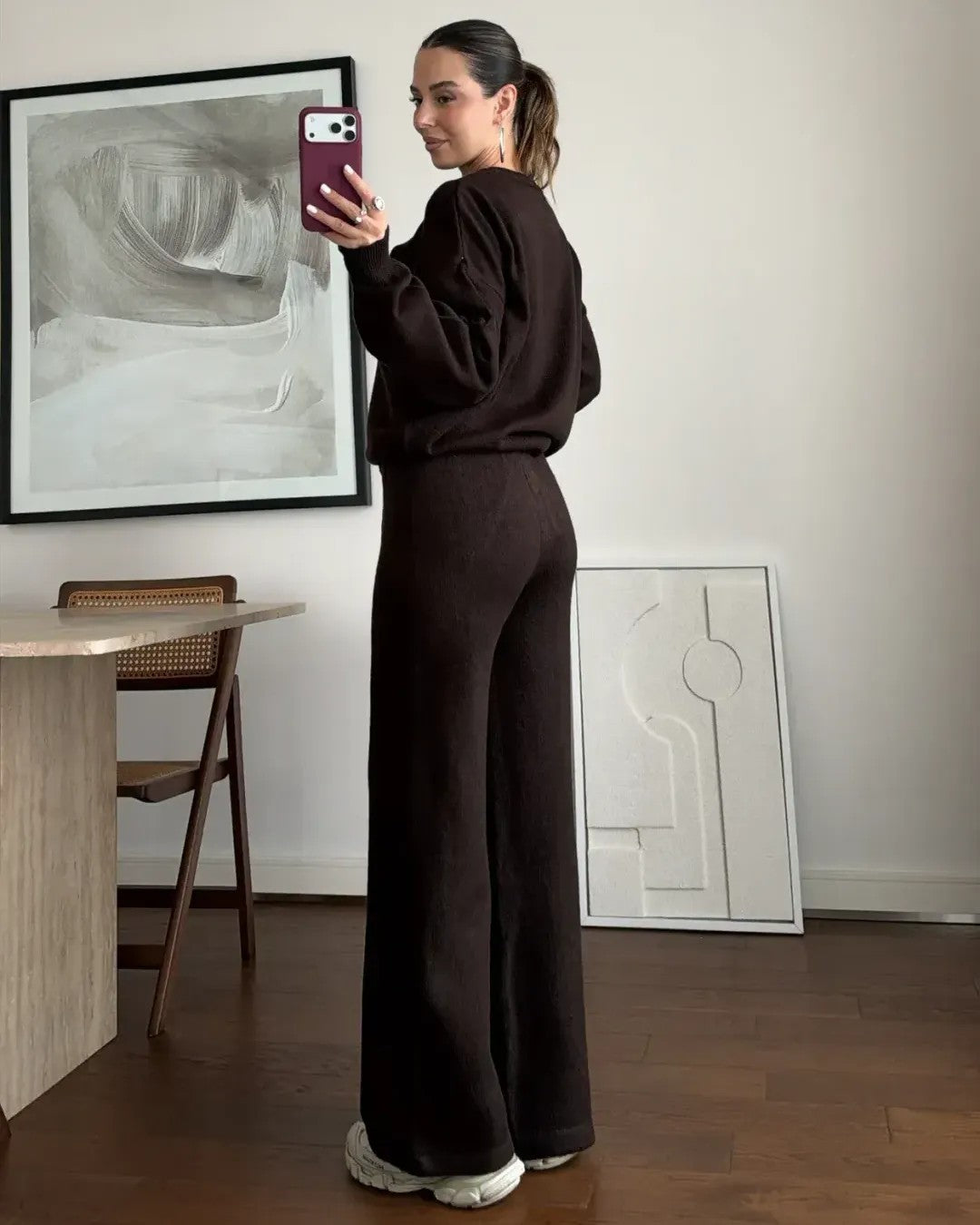 Two Piece Set - Brown - three-quarter view