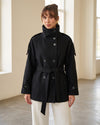 Vienna High-Neck Belted Coat + Belt - Black - front view