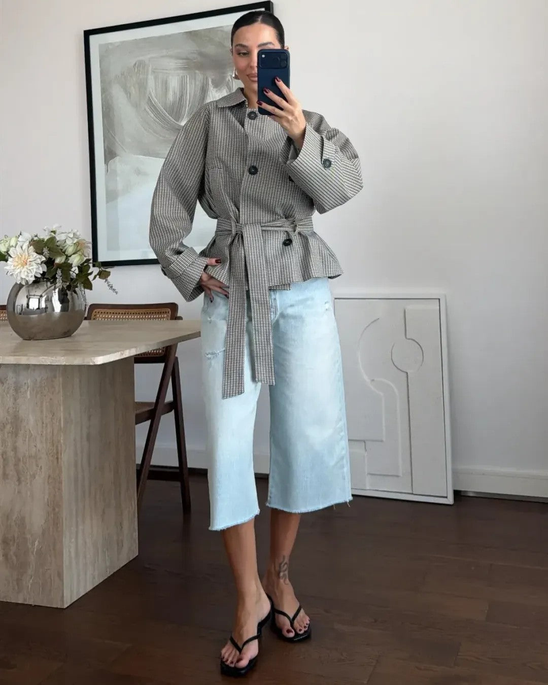 Wrap-Waist Check Jacket