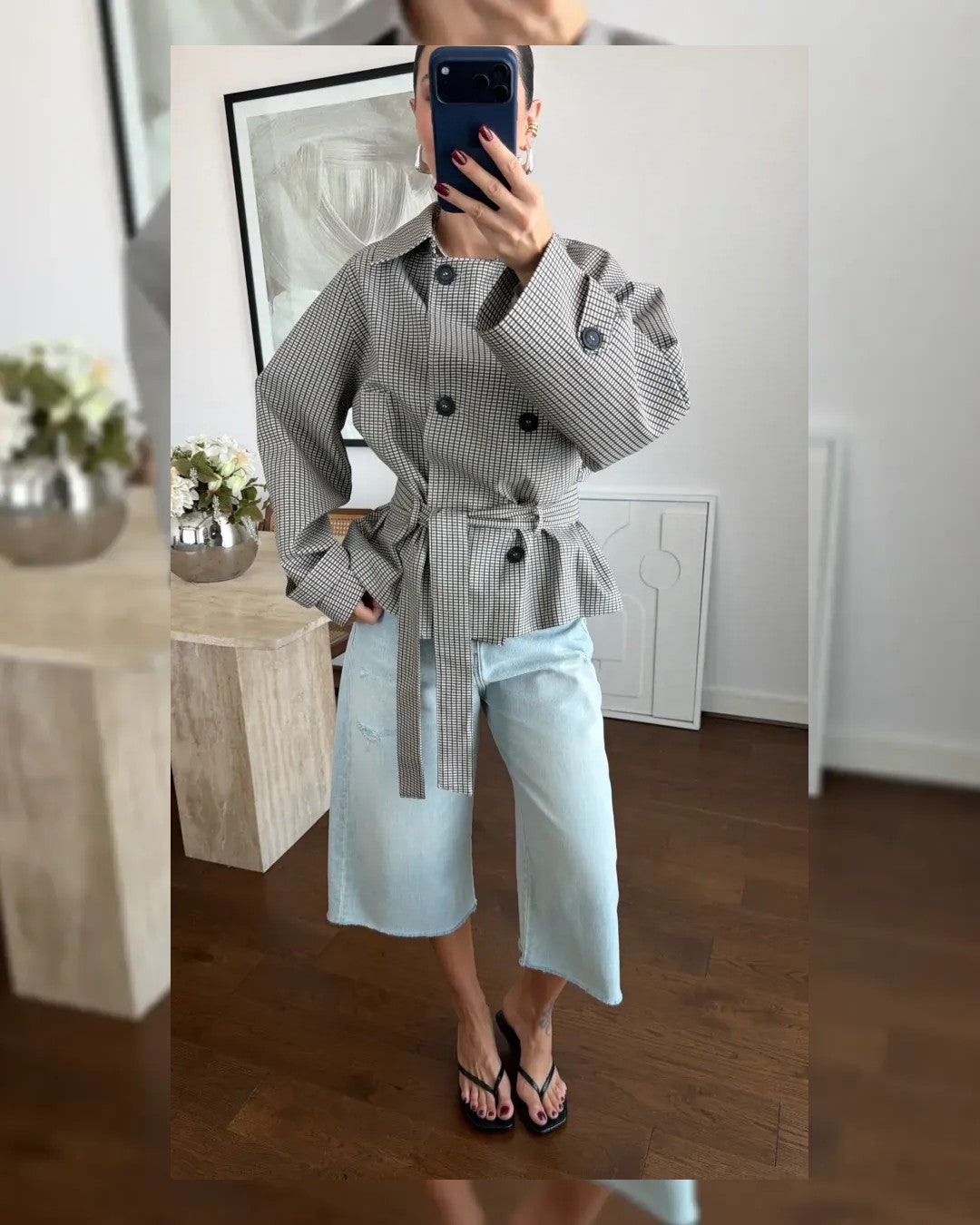 Wrap-Waist Check Jacket