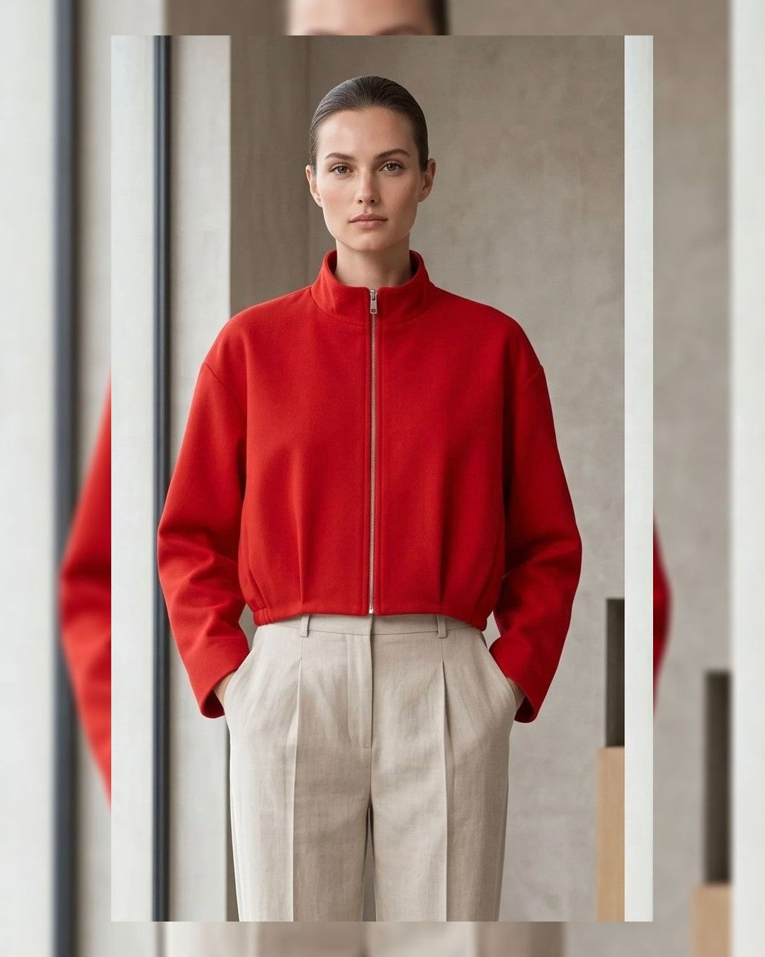 Zip Bomber Jacket - Red - front view