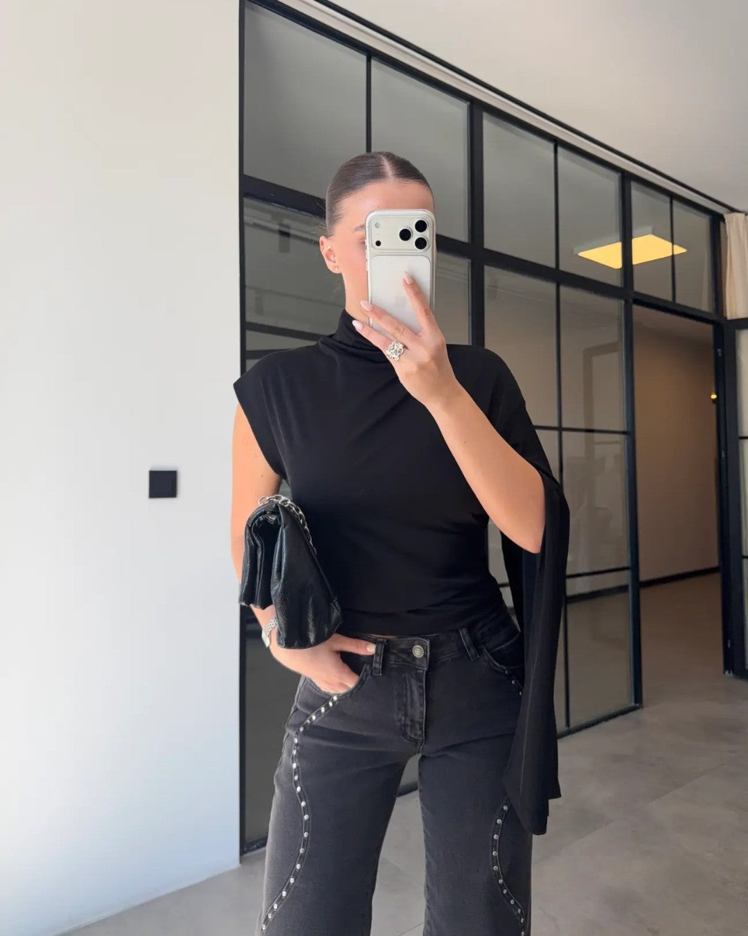 Asymmetric Drape High-Neck Top