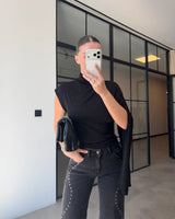 Asymmetric Drape High-Neck Top