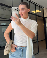 Asymmetric Drape High-Neck Top