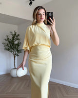 Asymmetric Draped Midi Dress