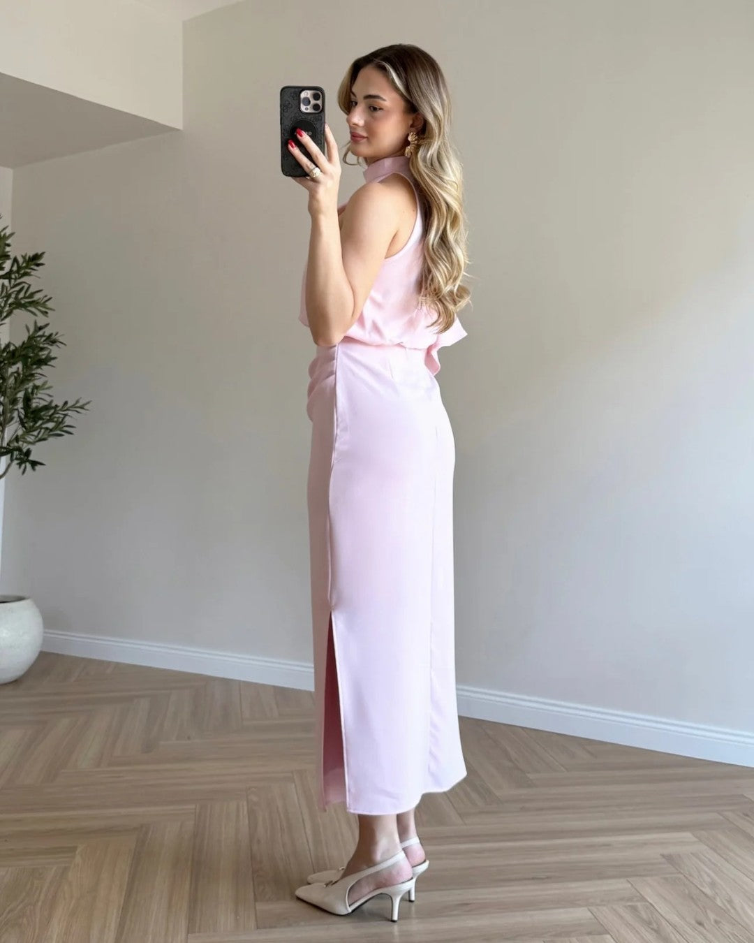 Asymmetric Draped Midi Dress