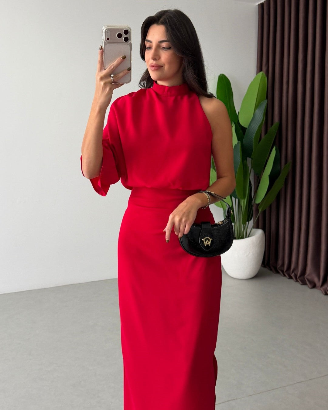 Asymmetric Draped Midi Dress