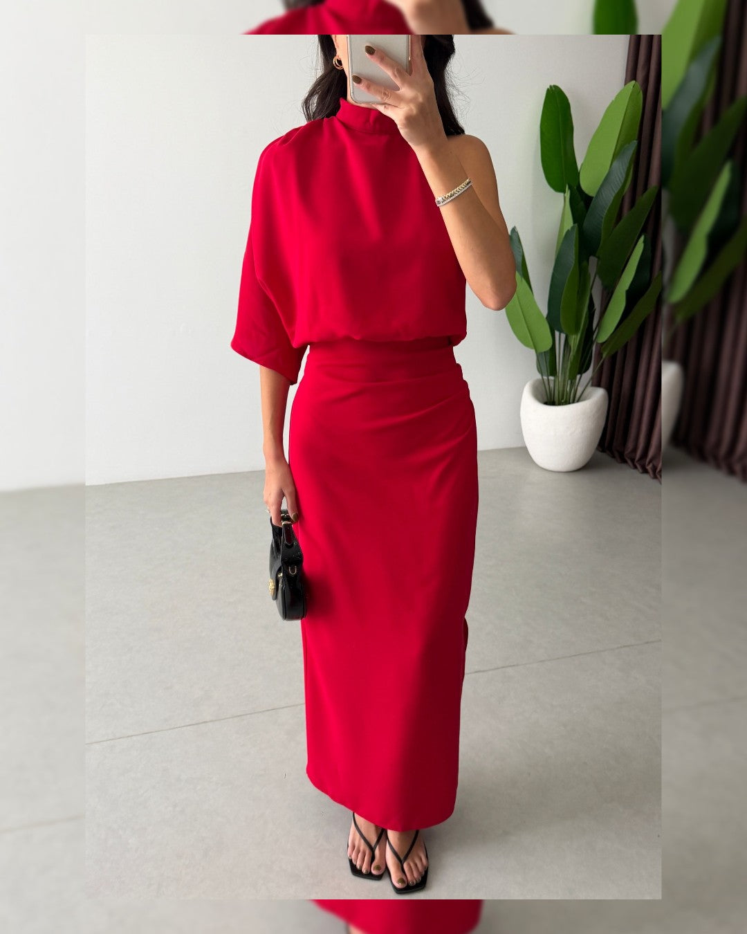 Asymmetric Draped Midi Dress