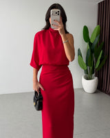 Asymmetric Draped Midi Dress
