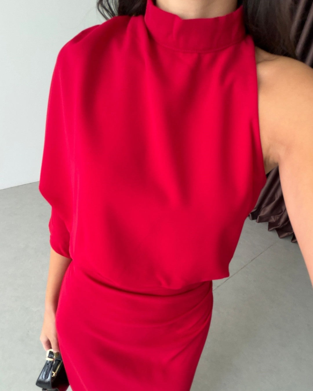 Asymmetric Draped Midi Dress