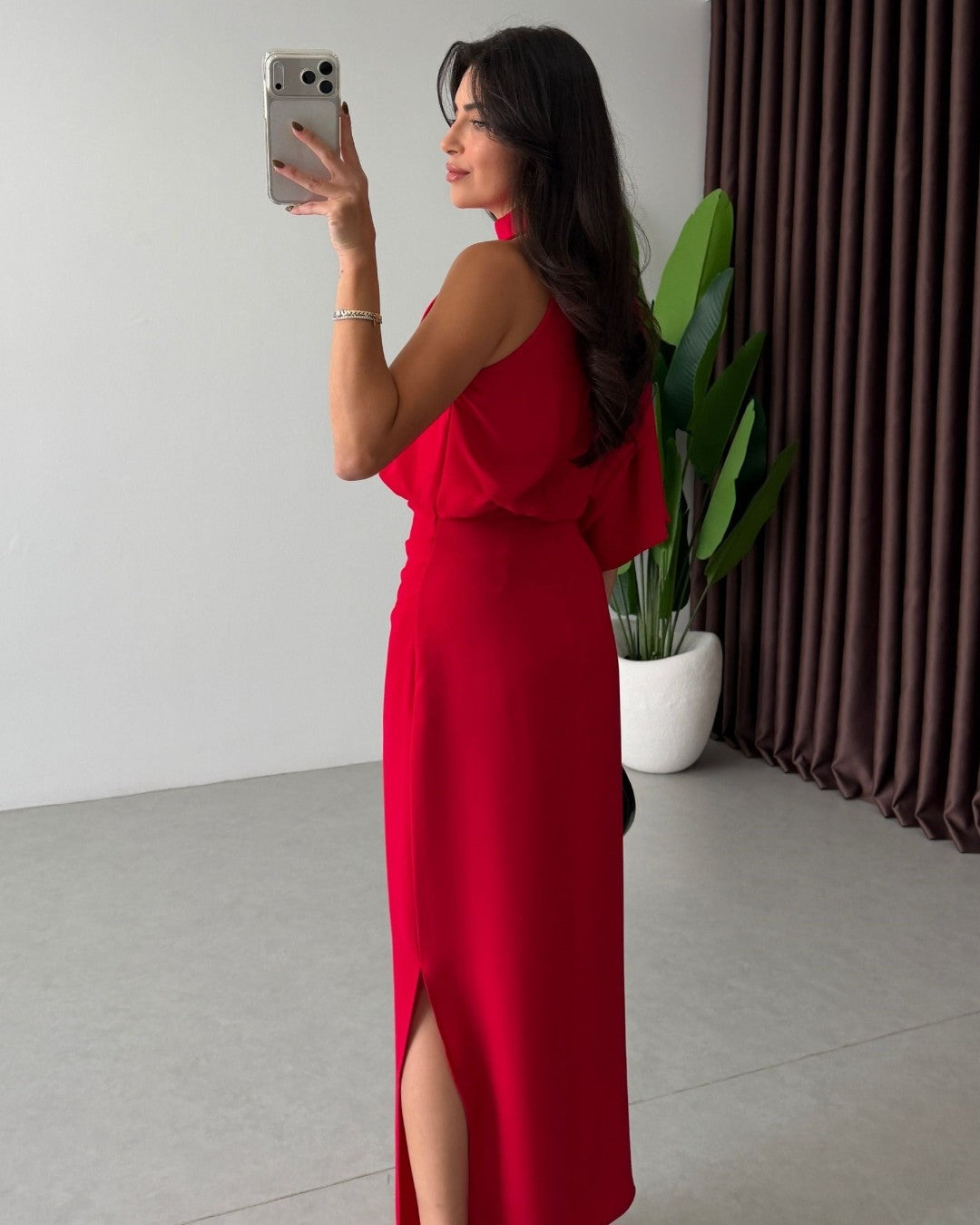 Asymmetric Draped Midi Dress