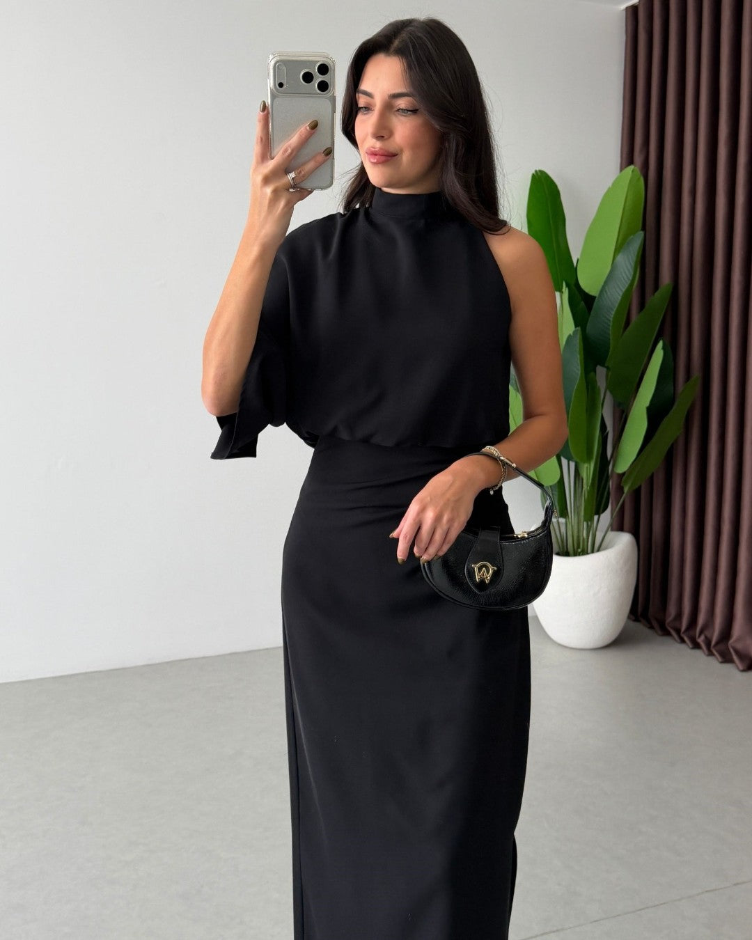 Asymmetric Draped Midi Dress