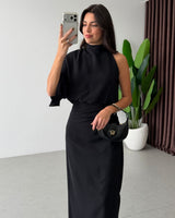 Asymmetric Draped Midi Dress