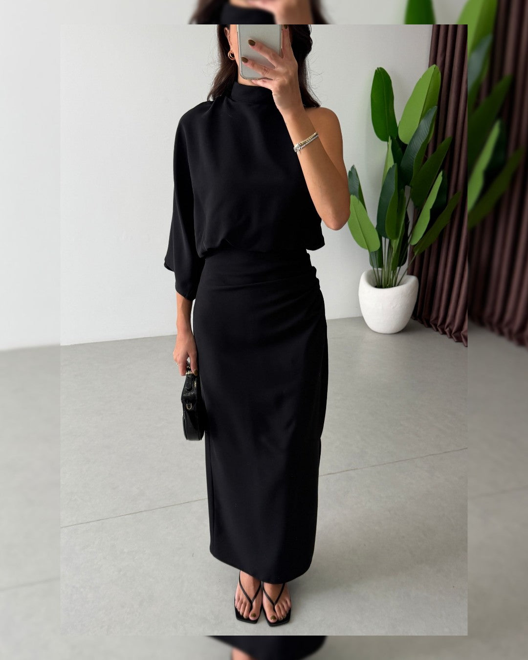 Asymmetric Draped Midi Dress