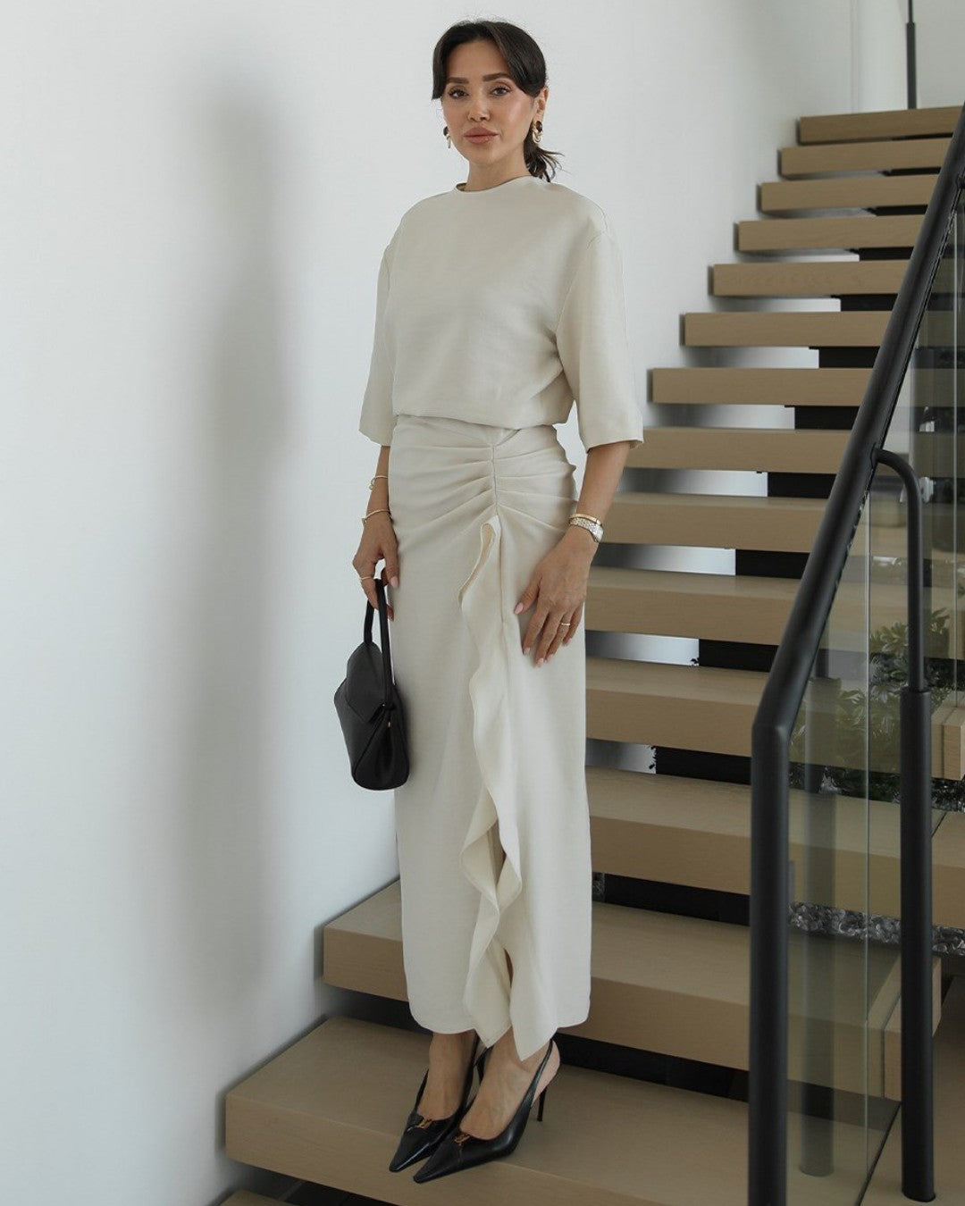 Asymmetric Ruffle Flow Dress