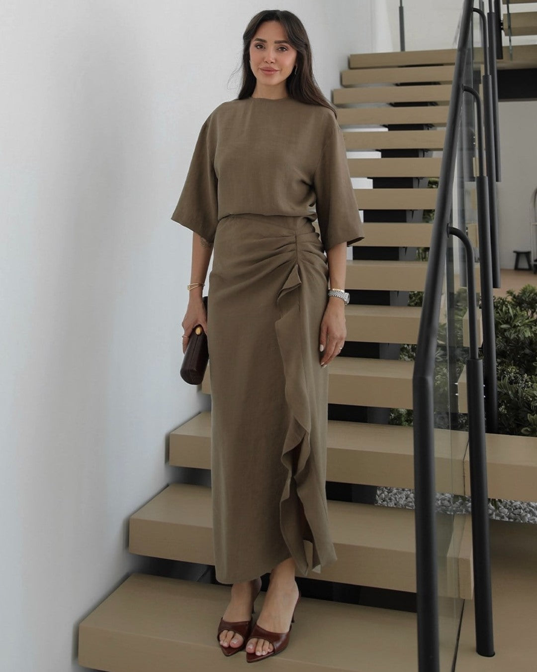 Asymmetric Ruffle Flow Dress