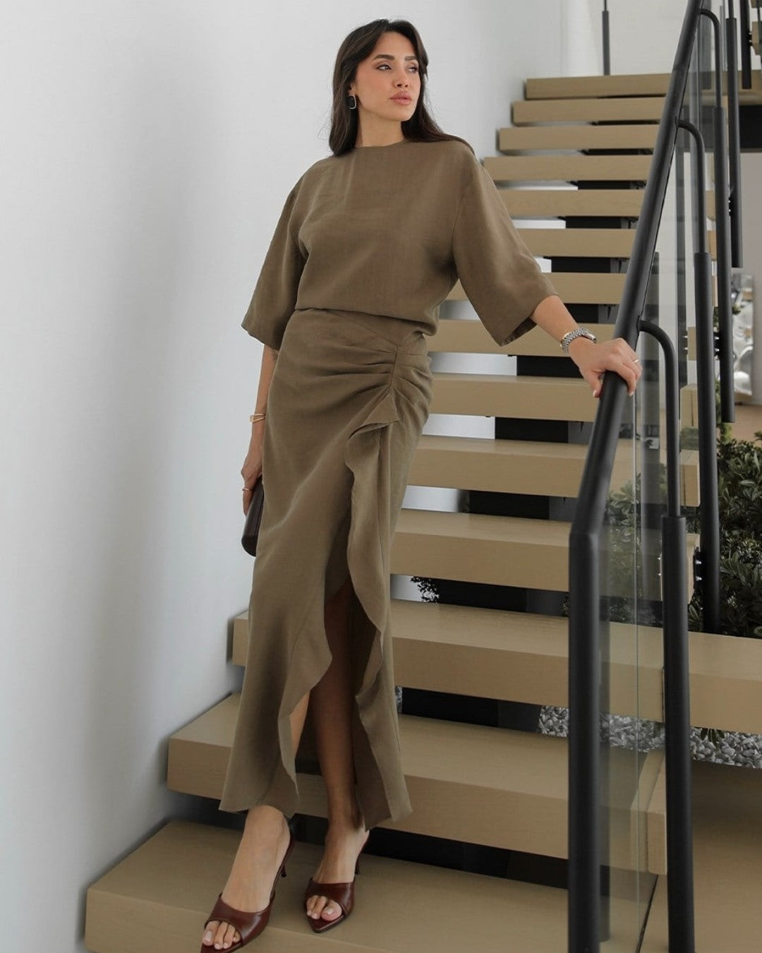 Asymmetric Ruffle Flow Dress