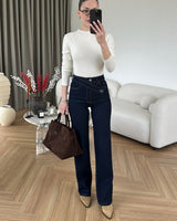 Asymmetric Waist Straight-Leg Denim