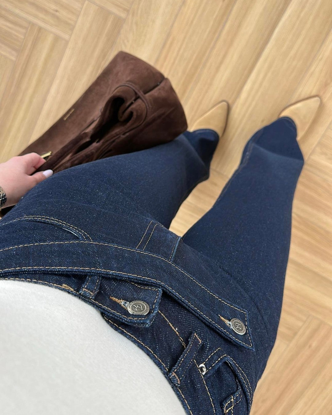 Asymmetric Waist Straight-Leg Denim