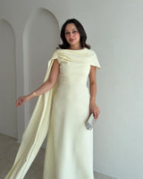 Beaded-Shoulder Cape Gown + Belt