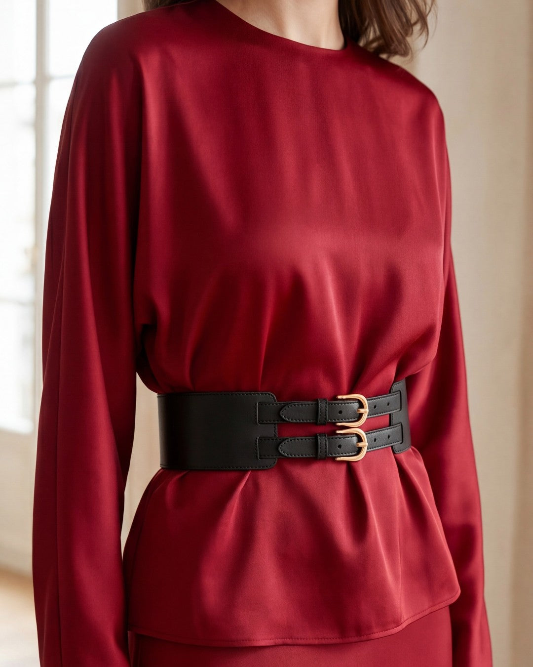 Belted Elegance Satin Set