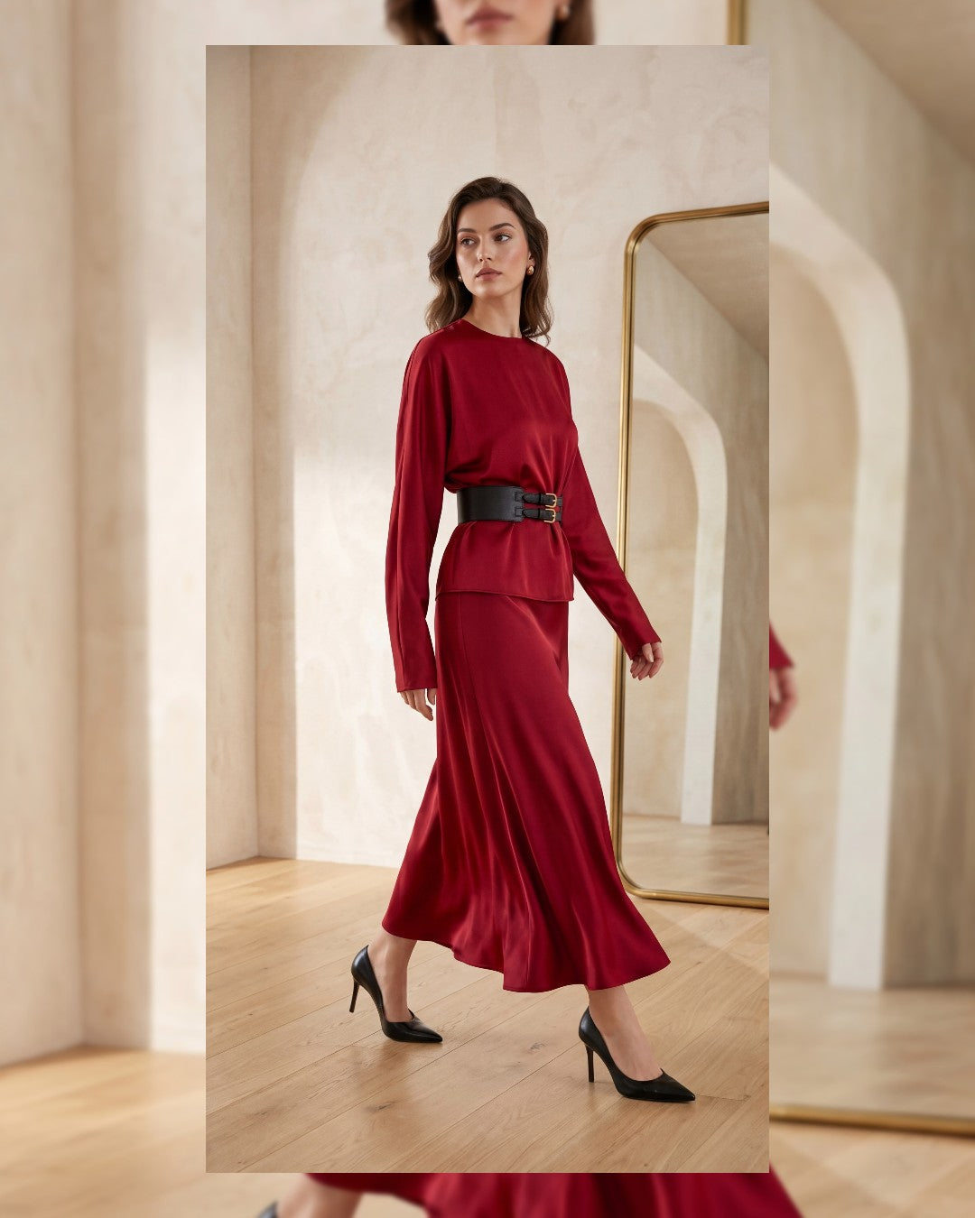 Belted Elegance Satin Set