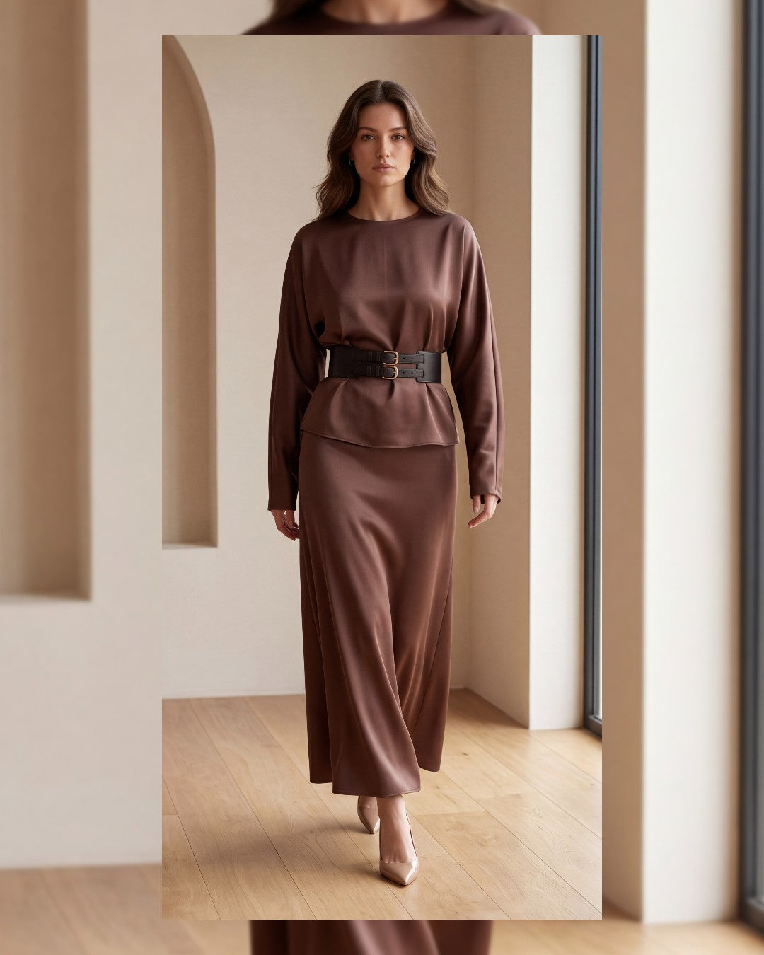 Belted Elegance Satin Set