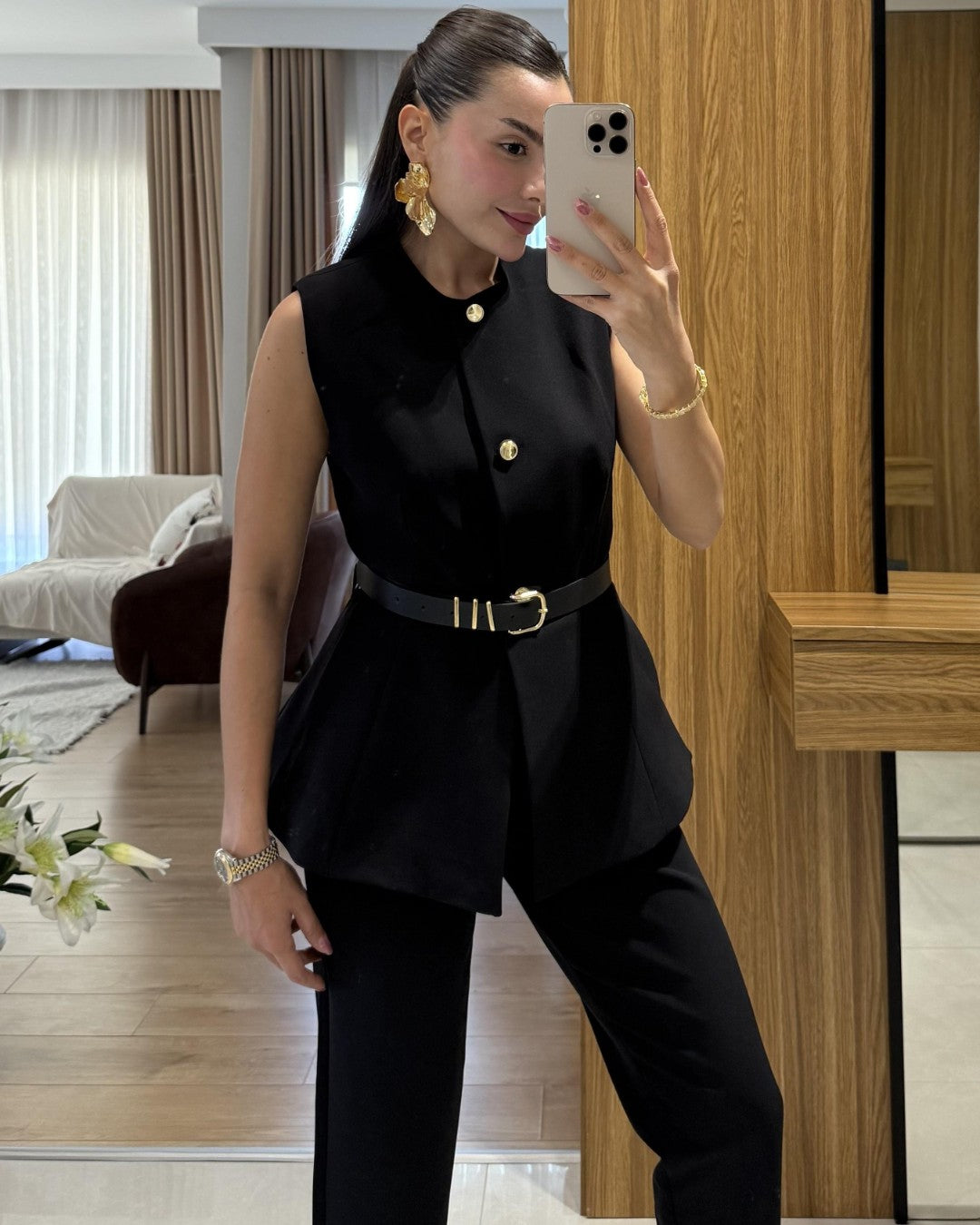 Belted Tailored Vest Set + Belt