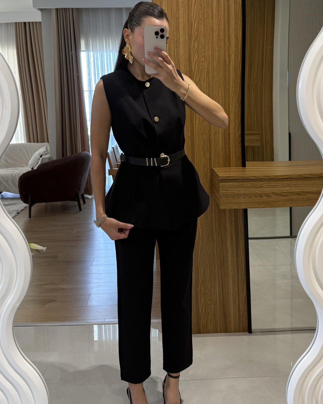 Belted Tailored Vest Set + Belt