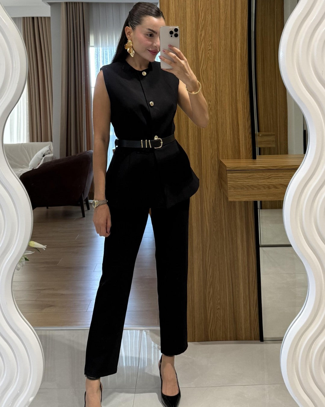 Belted Tailored Vest Set + Belt