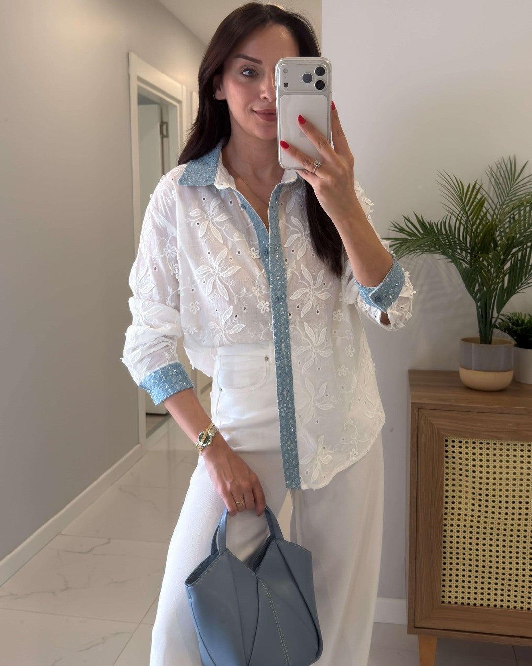 Bloom Denim-Trim Shirt