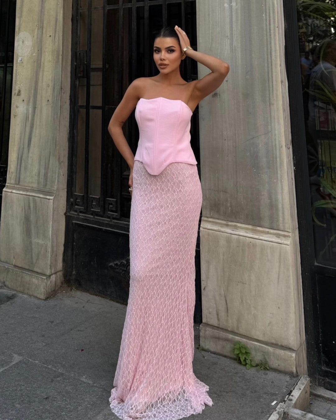 Blush Lace Evening Dress