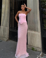 Blush Lace Evening Dress
