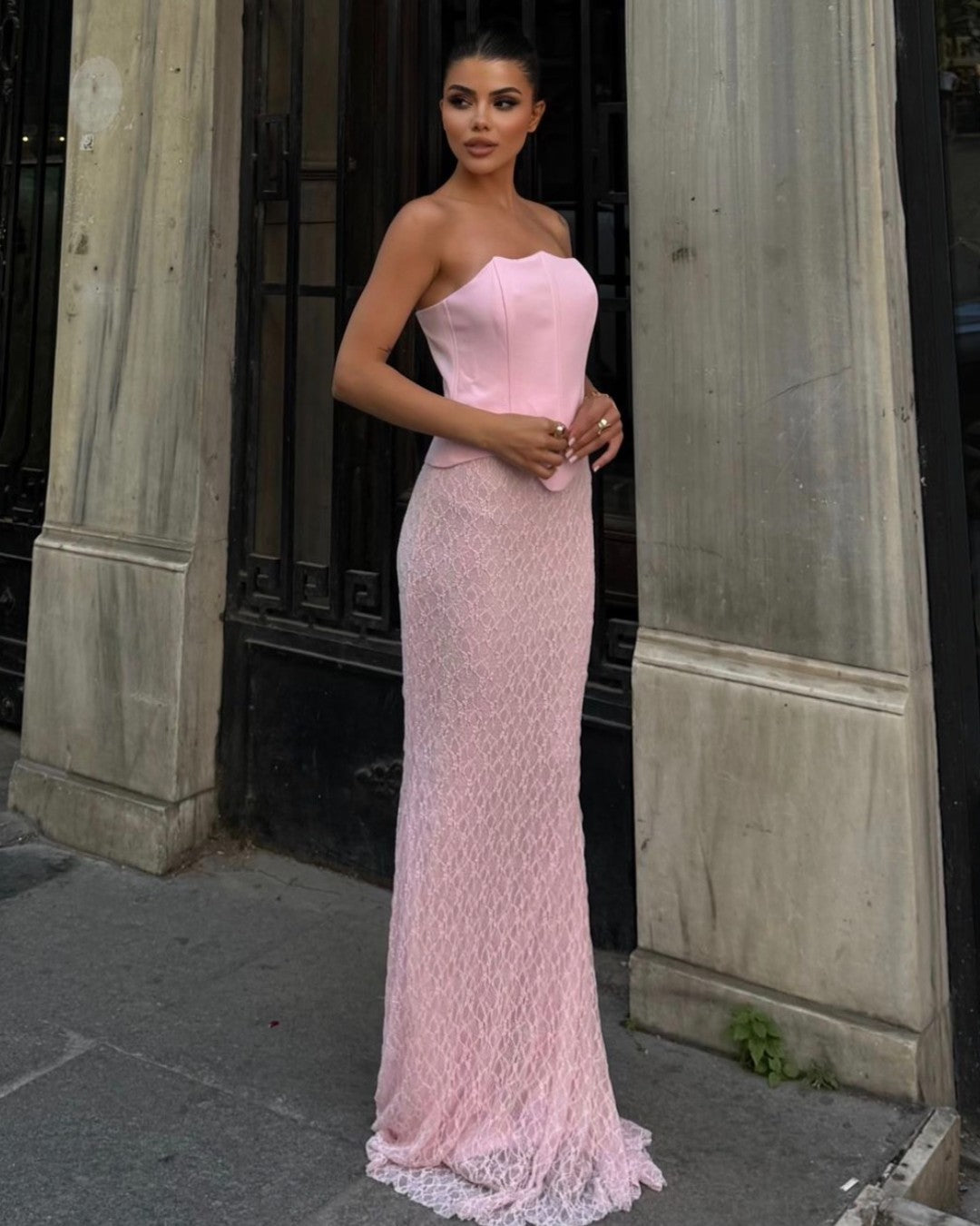 Blush Lace Evening Dress