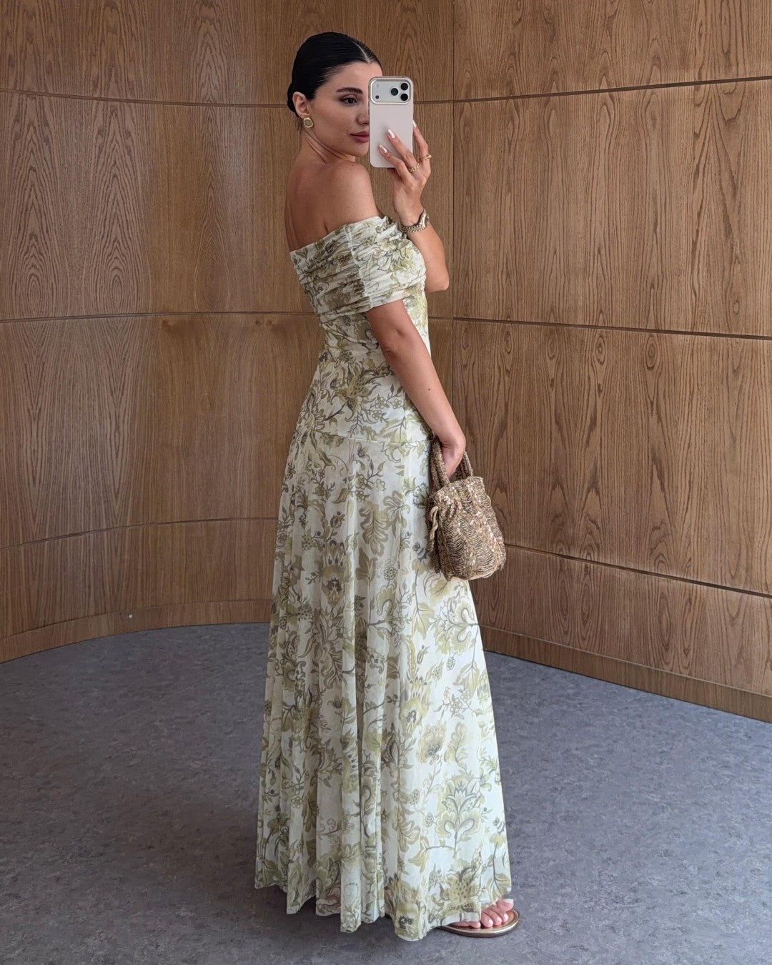 Botanical Off-Shoulder Maxi Dress