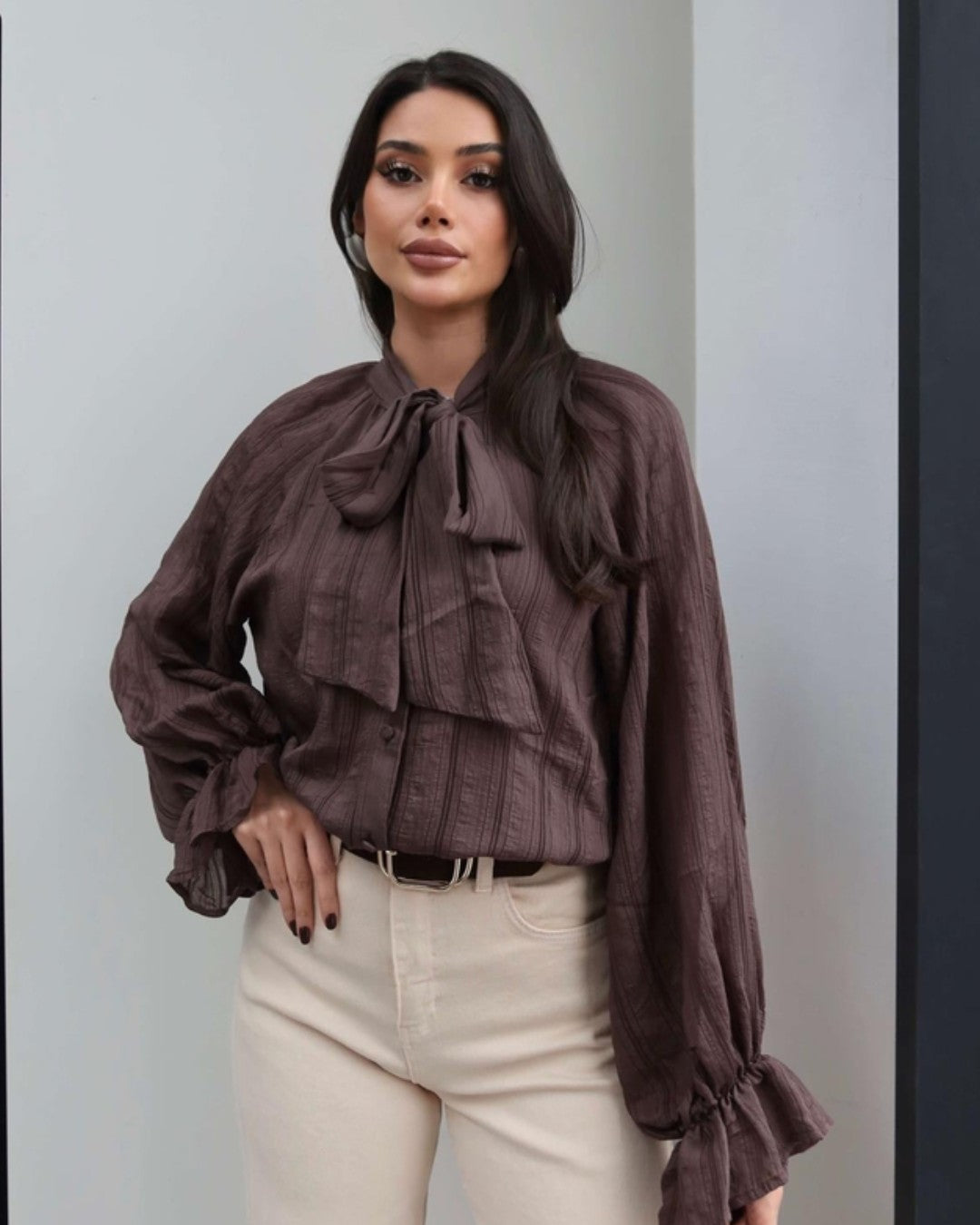Bow-Tie Neck Ruffle Shirt
