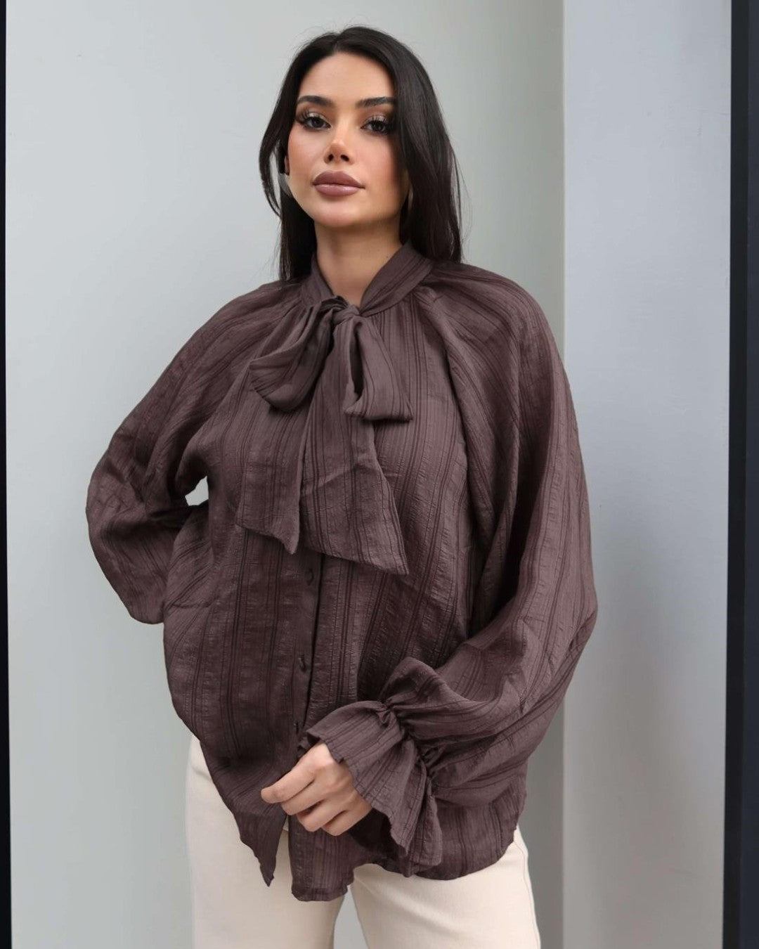Bow-Tie Neck Ruffle Shirt