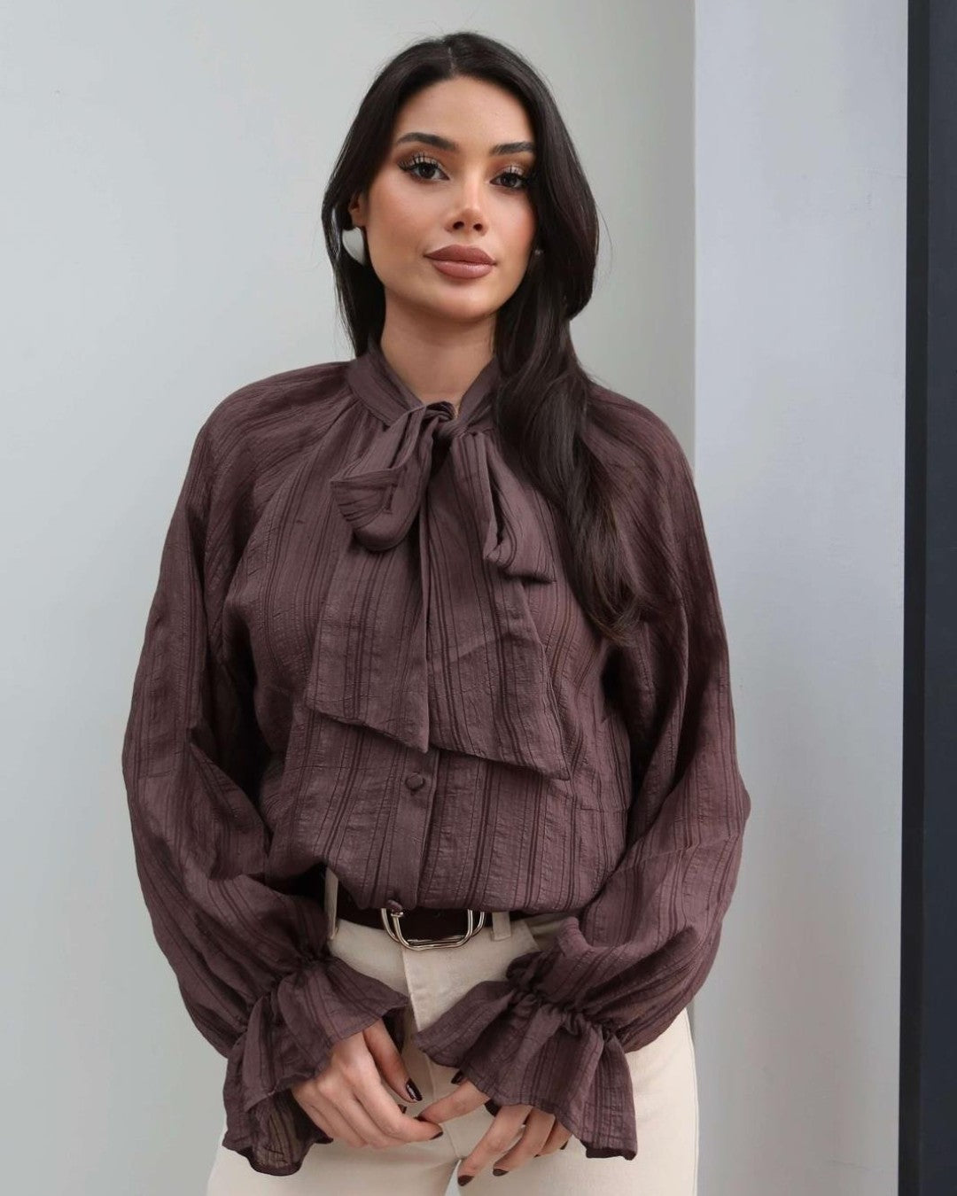 Bow-Tie Neck Ruffle Shirt