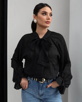 Bow-Tie Neck Ruffle Shirt