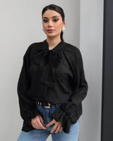 Bow-Tie Neck Ruffle Shirt