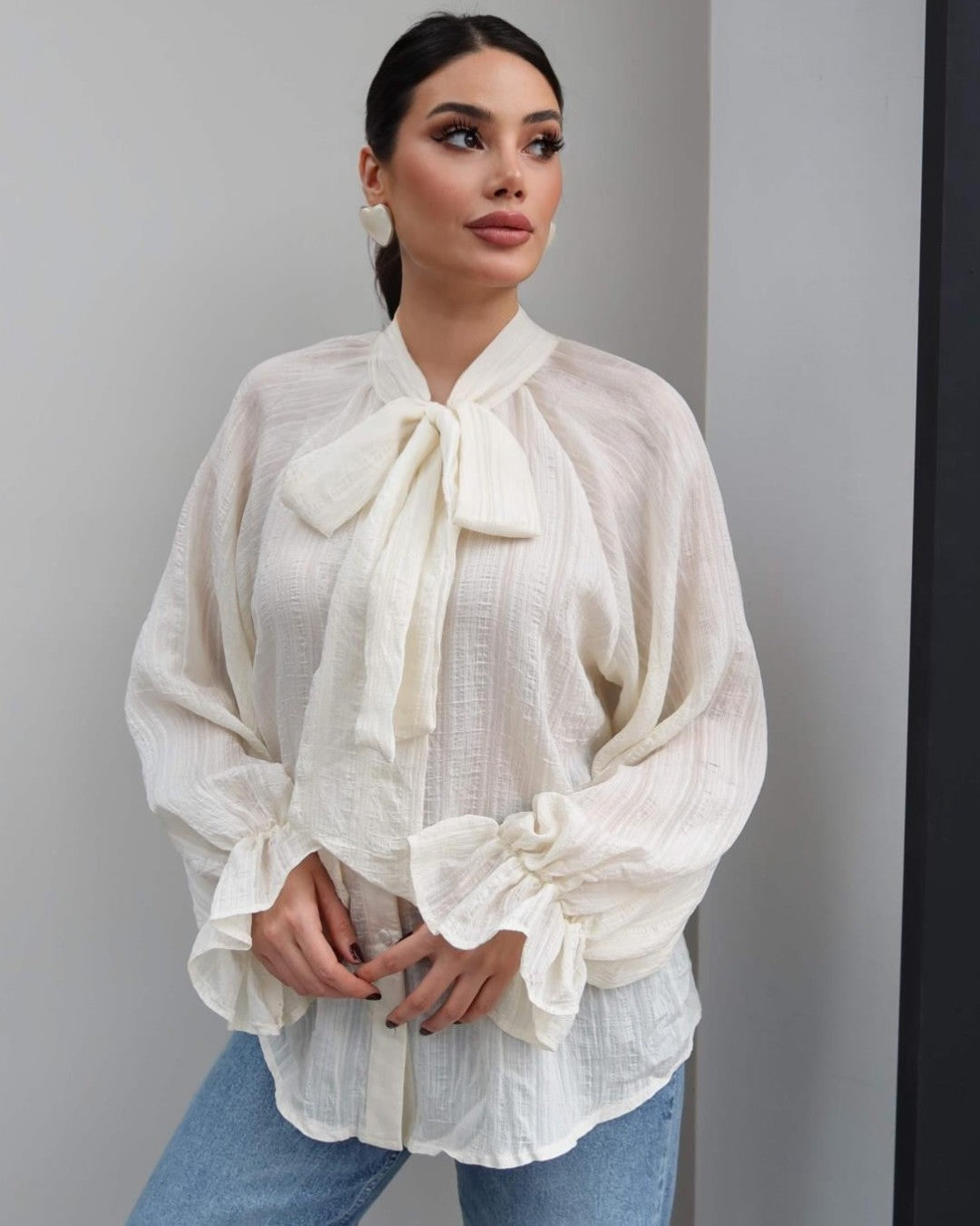 Bow-Tie Neck Ruffle Shirt