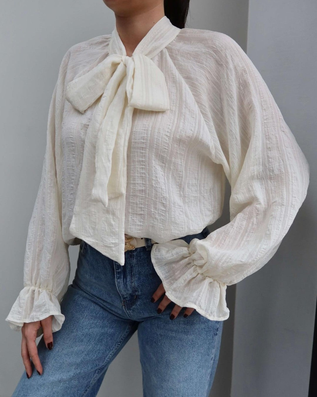Bow-Tie Neck Ruffle Shirt
