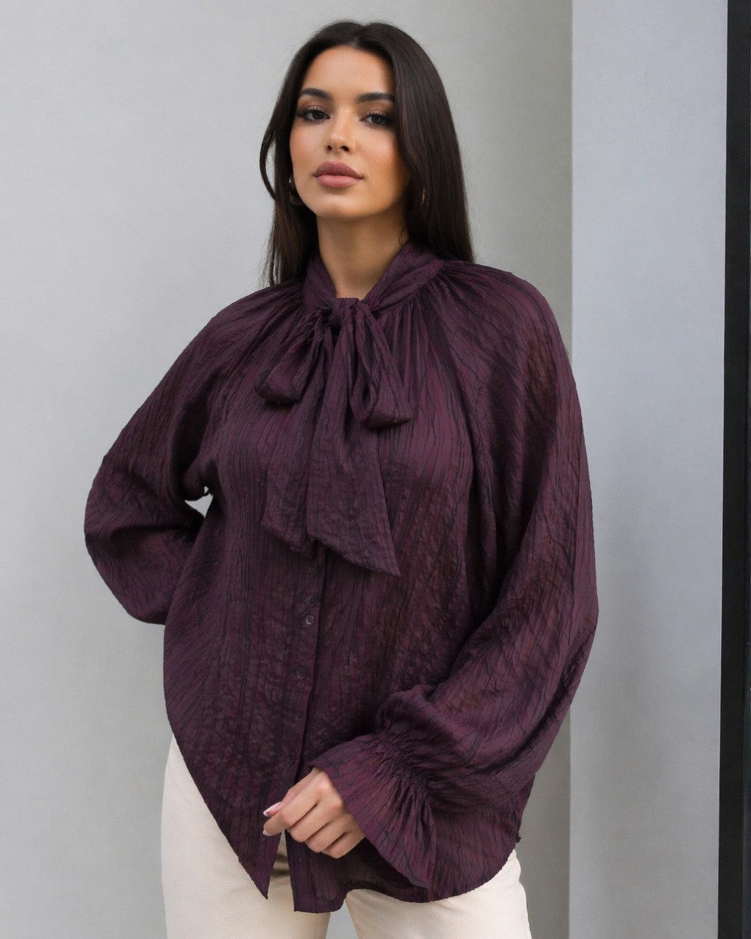 Bow-Tie Neck Ruffle Shirt