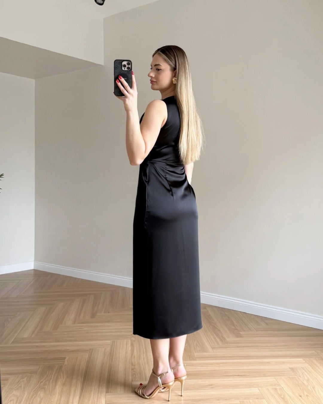 Butterfly Satin Midi Dress