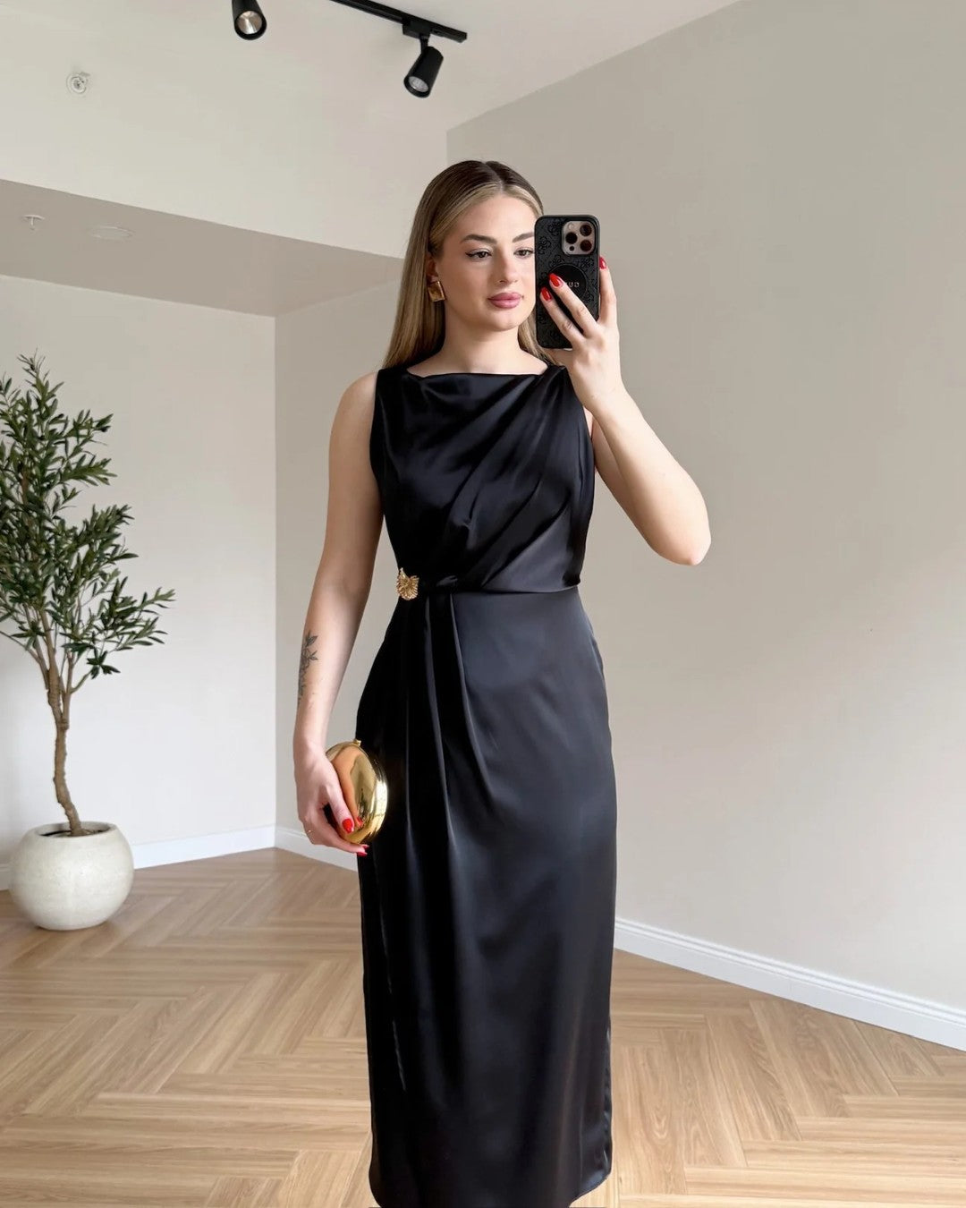 Butterfly Satin Midi Dress
