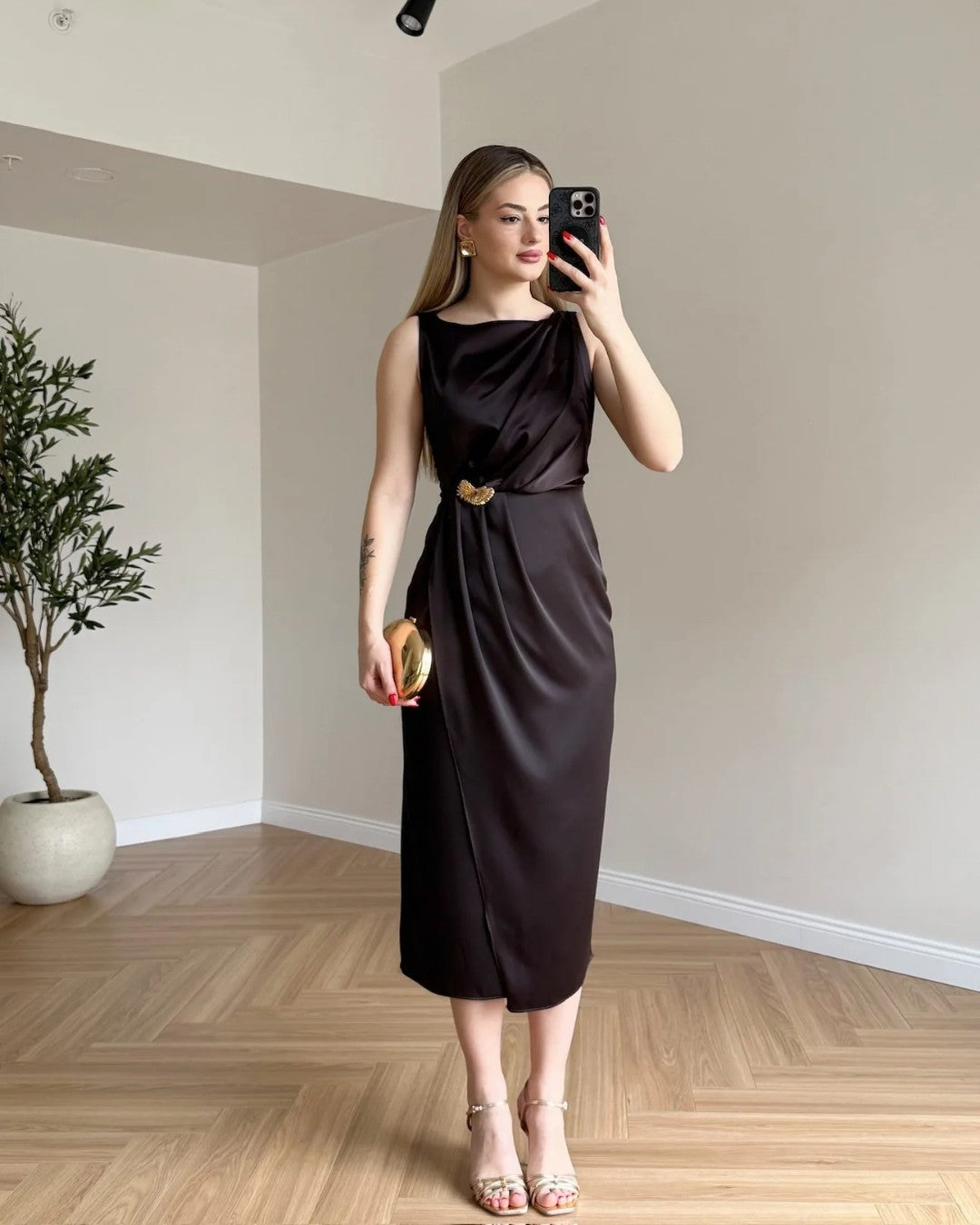 Butterfly Satin Midi Dress